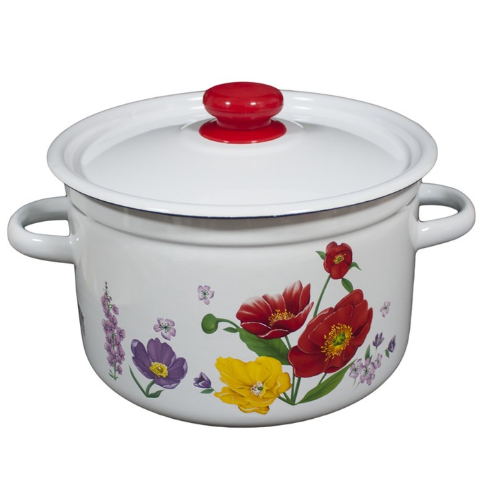 Cratita emailata POLEVOY cu capac 9L otel carbon