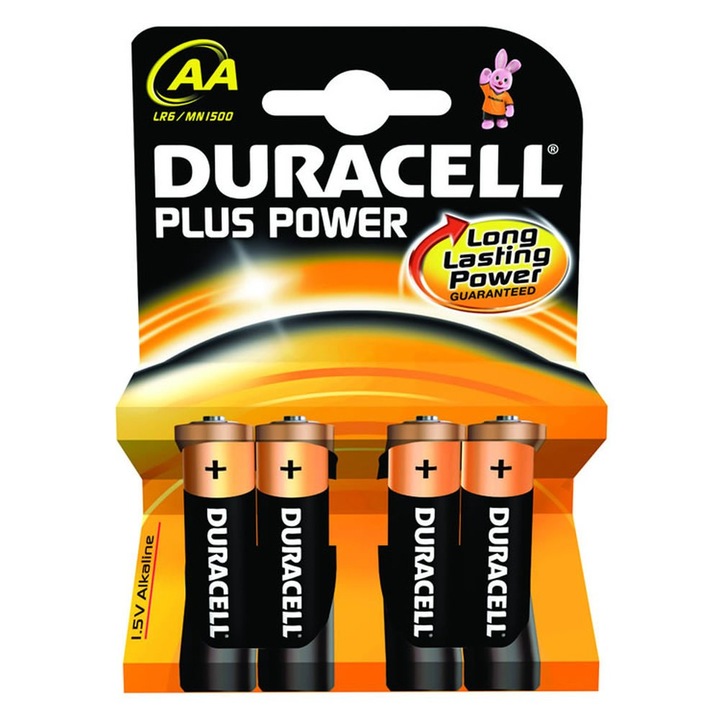 Duracell Plus Power MN1500, LR6, AA alkáli elemek, buborékcsomagolás, 4 db