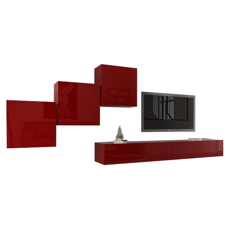 Set Mobila Living Modular Quadro 10 , MDF Lucios, Bordo , Dimensiune 360 cm