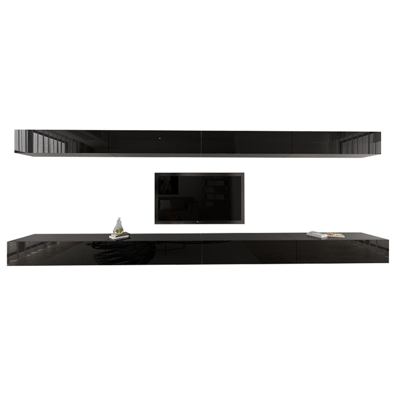 Set Mobila Living Modular Quadro 11 , MDF Lucios, NEGRU, Dimensiune 480 cm