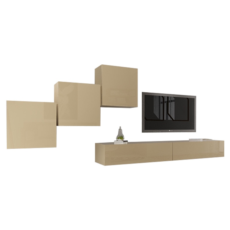 Set Mobila Living Modular Quadro 10 , MDF Lucios, CAPPUCCINO, Dimensiune 360 cm