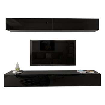 Set Mobila Living Modular Quadro 12 , MDF Lucios, NEGRU, Dimensiune 240 cm Set Mobila Living Modular Quadro 12 , MDF Lucios, NEGRU, Dimensiune 240 cm