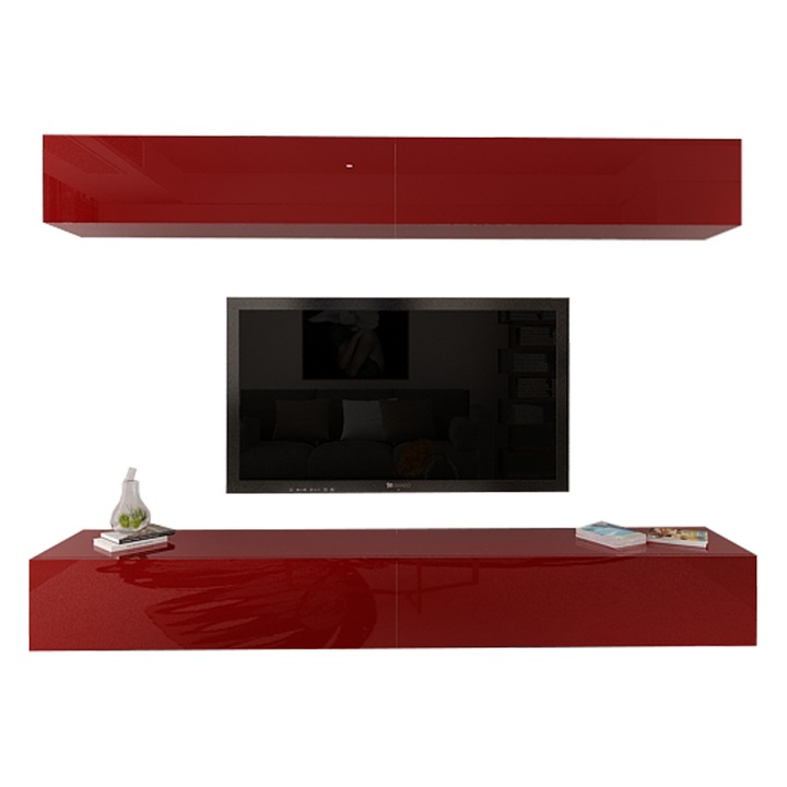 Set Mobila Living Modular Quadro 12 , MDF Lucios, BORDO, Dimensiune 240cm