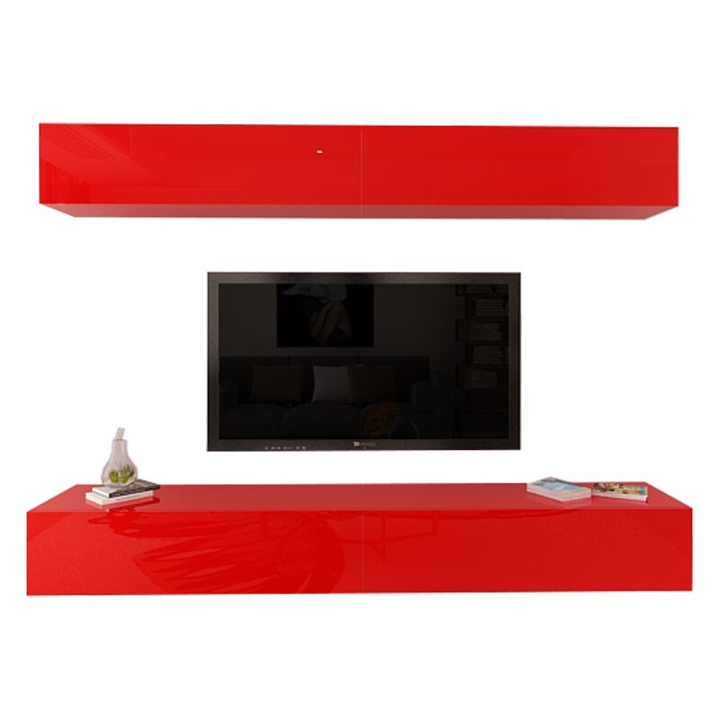 Set Mobila Living Modular Quadro 12, MDF Lucios, ROSU, Dimensiune 240 cm
