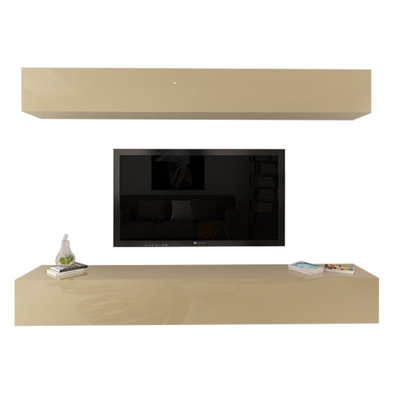 Set Mobila Living Modular Quadro 12 , MDF Lucios, CAPPUCCINO, Dimensiune 240 cm
