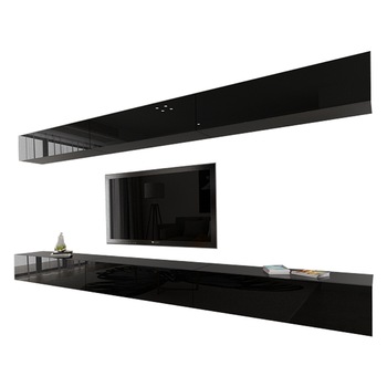 Set Mobila Living Modular Quadro 13 , MDF Lucios, NEGRU, Dimensiune 360 cm Set Mobila Living Modular Quadro 13 , MDF Lucios, NEGRU, Dimensiune 360 cm