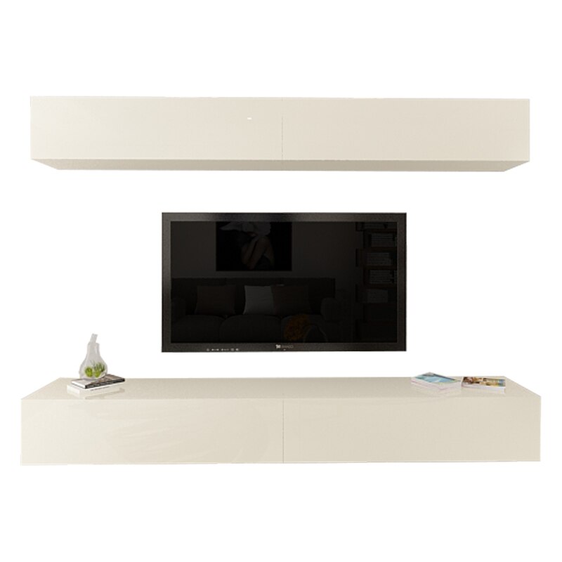 Set Mobila Living Modular Quadro 12 , MDF Lucios, CREM, Dimensiune 240 cm