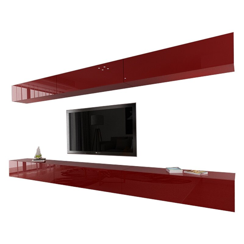 Set Mobila Living Modular Quadro 13 , MDF Lucios, BORDO, Dimensiune 360 cm