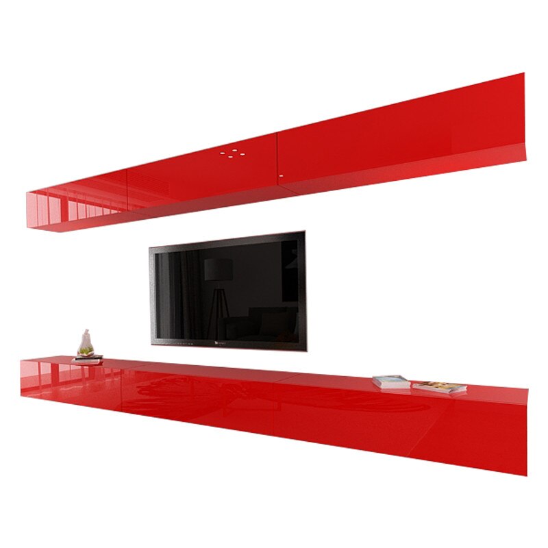 Set Mobila Living Modular Quadro 13 , MDF Lucios, ROSU, Dimensiune 360 cm