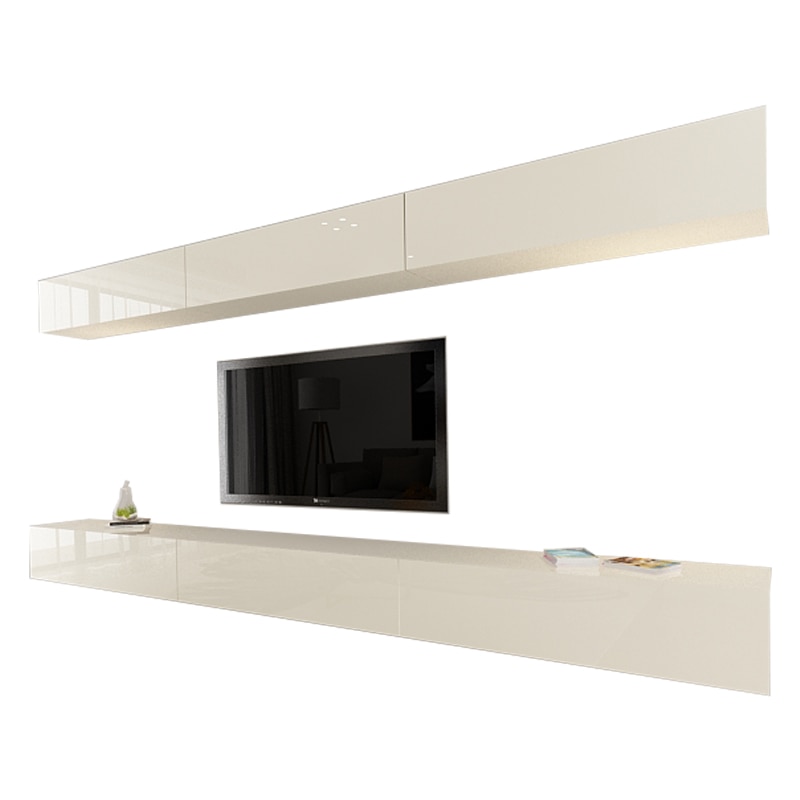Set Mobila Living Modular Quadro 13 , MDF Lucios, CREM, Dimensiune 360 cm