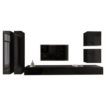 Set Mobila Living Modular Quadro 14 , MDF Lucios, NEGRU, Dimensiune 410 cm Set Mobila Living Modular Quadro 14 , MDF Lucios, NEGRU, Dimensiune 410 cm