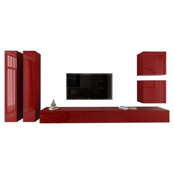 Set Mobila Living Modular Quadro 14 , MDF Lucios, BORDO, Dimensiune 410 cm Set Mobila Living Modular Quadro 14 , MDF Lucios, BORDO, Dimensiune 410 cm
