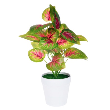 Floare Artificiala In Ghivechi Alb Planta Decorativa Artificiala Frunze Verzi Rosii 27 Cm Fmd108 Emag Ro