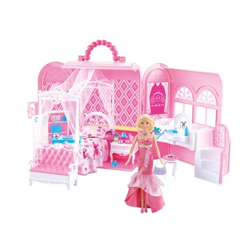 Casa Valiza- Geanta pentru Papusi, moblier papusi + papusa , pat, baie Casa Valiza- Geanta pentru Papusi, moblier papusi + papusa , pat, baie