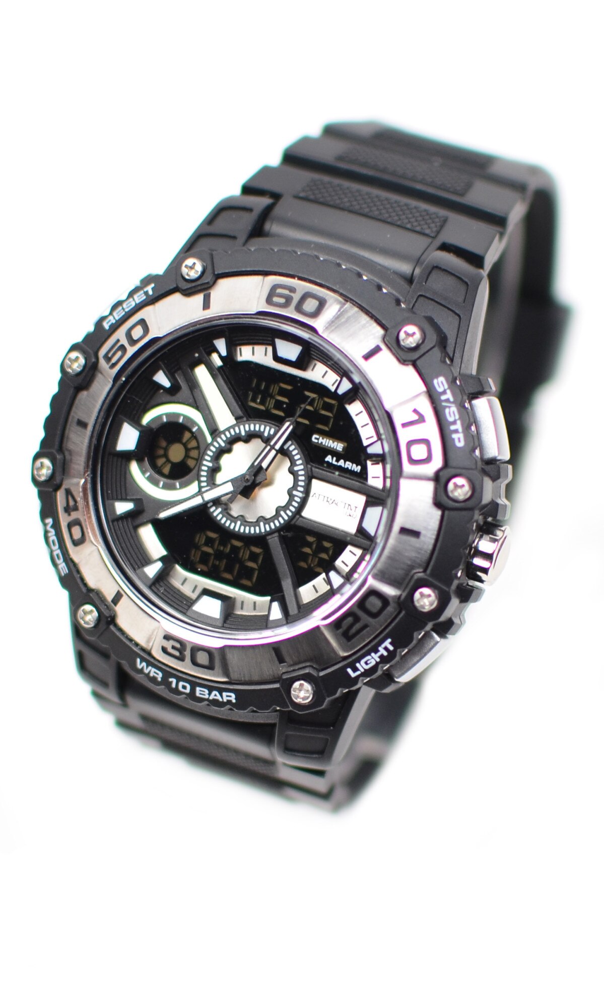 Ceas barbatesc sport, cu sistem digital si analog, negru, argintiu - Q&Q DE10J302Y