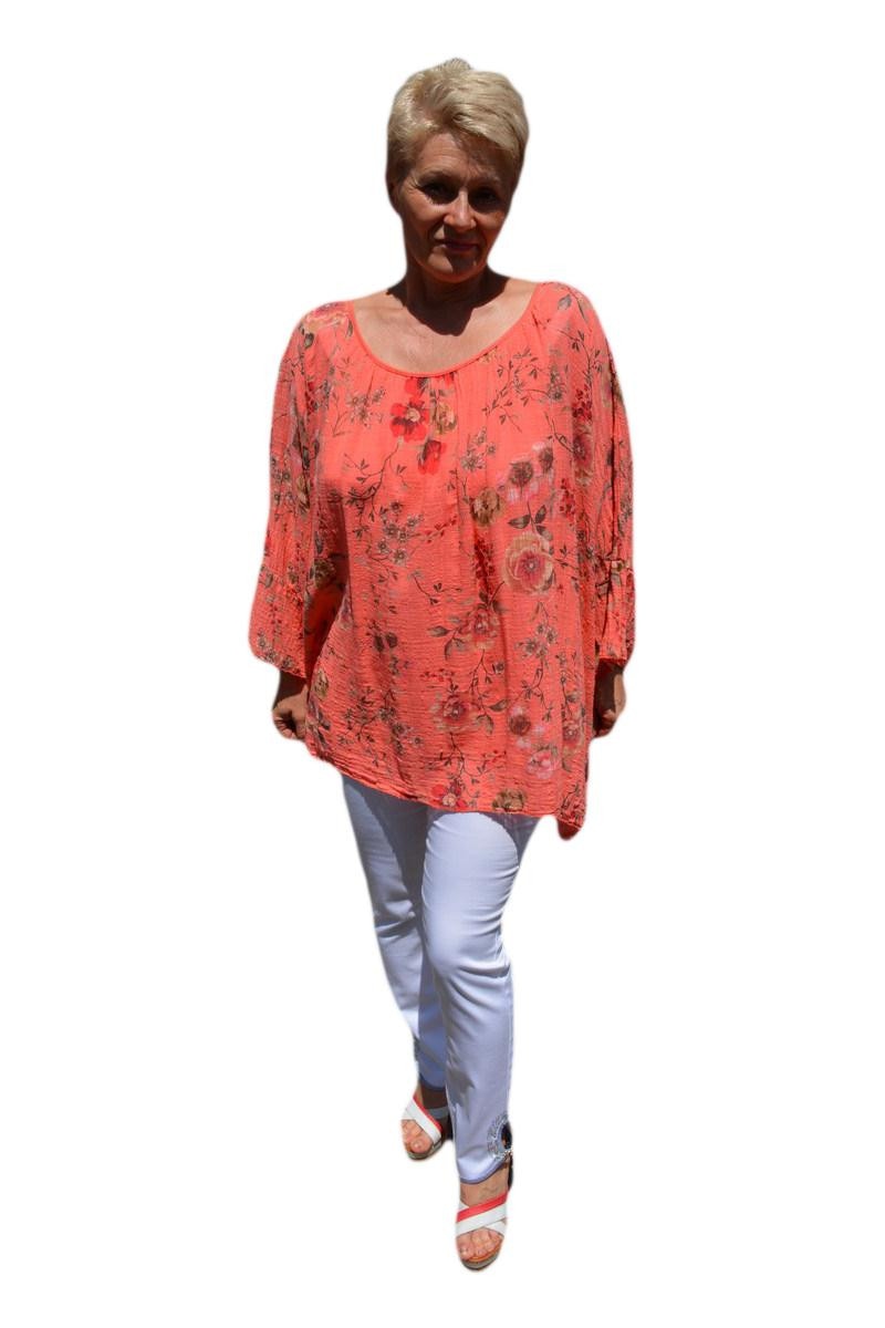 Bluza moderna de vara , cu imprimeu floral, D&J Exclusive, Corai