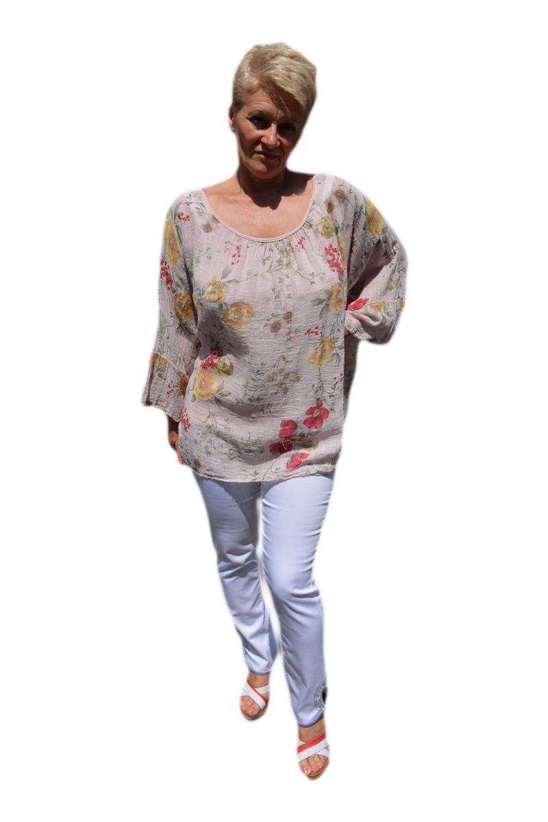 Bluza moderna de vara , cu imprimeu floral, D&J Exclusive, pudra