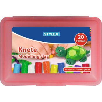 Plastilina Stylex 20 culori/set-cutie plastic roz transparent Plastilina Stylex 20 culori/set-cutie plastic roz transparent