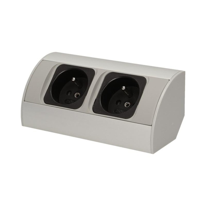 Шуко контакт ORNO OR-AE-1303/G(GS), двоен, 230V, 3680W, кабел 0,5 м, сив