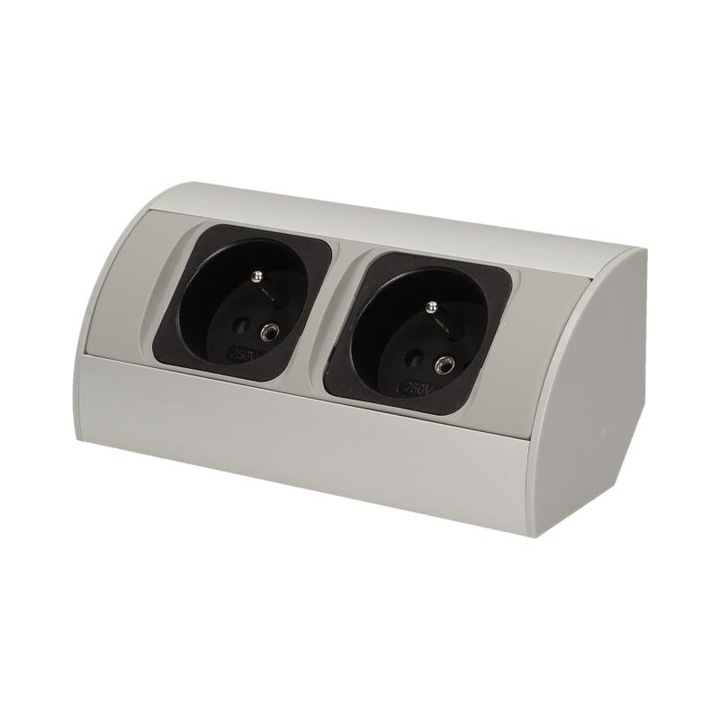 Priza schuko ORNO OR-AE-1303/G(GS), dubla, 230V, 3680W, cablu 0.5 m, gri