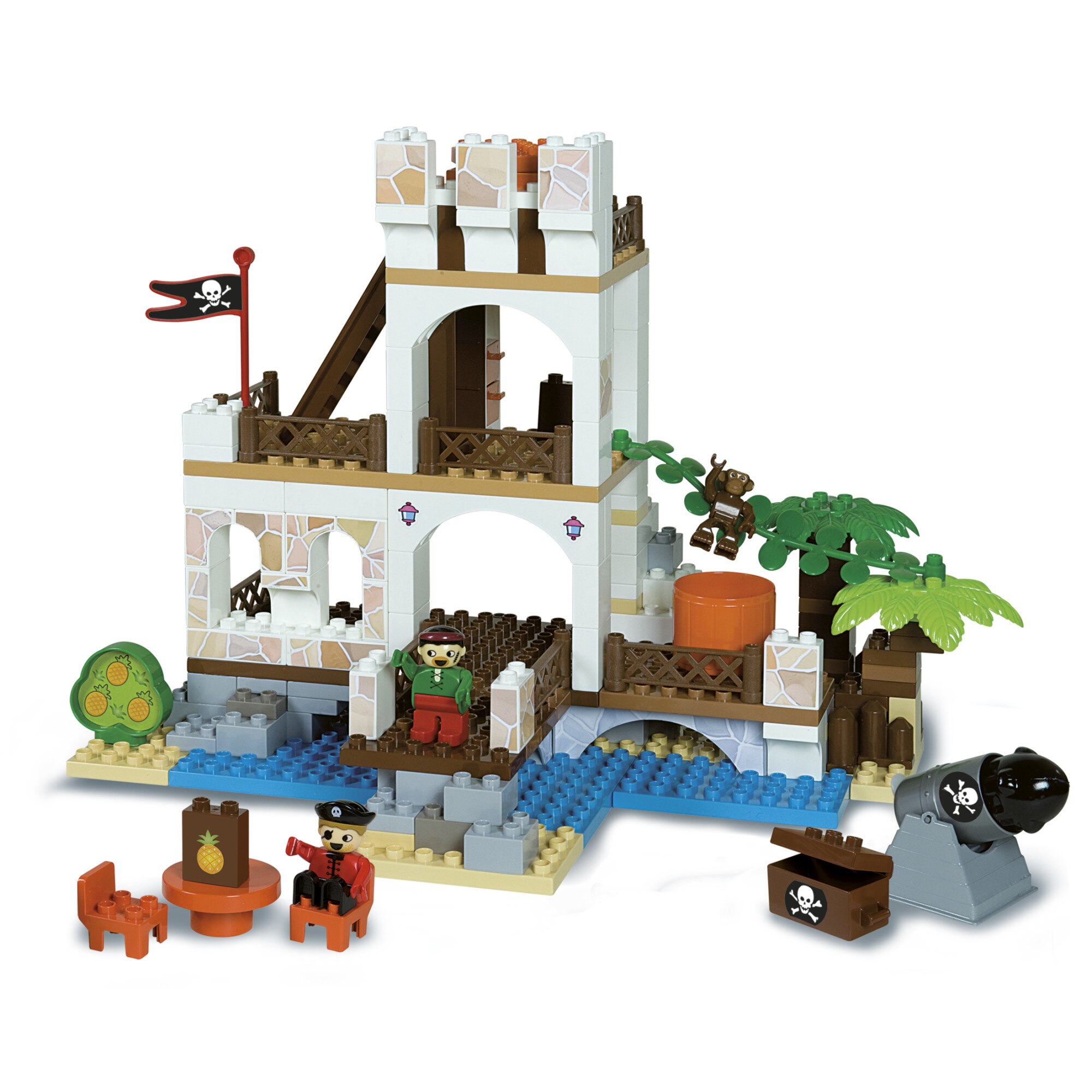 Set constructie copii cuburi Unico Insula cu Pirati, 181 piese multicolore si stickere personalizare