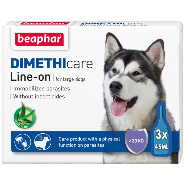 Pipeta antiparazitara Beaphar Dimethicon, pentru caine de talie mare, L 3 buc
