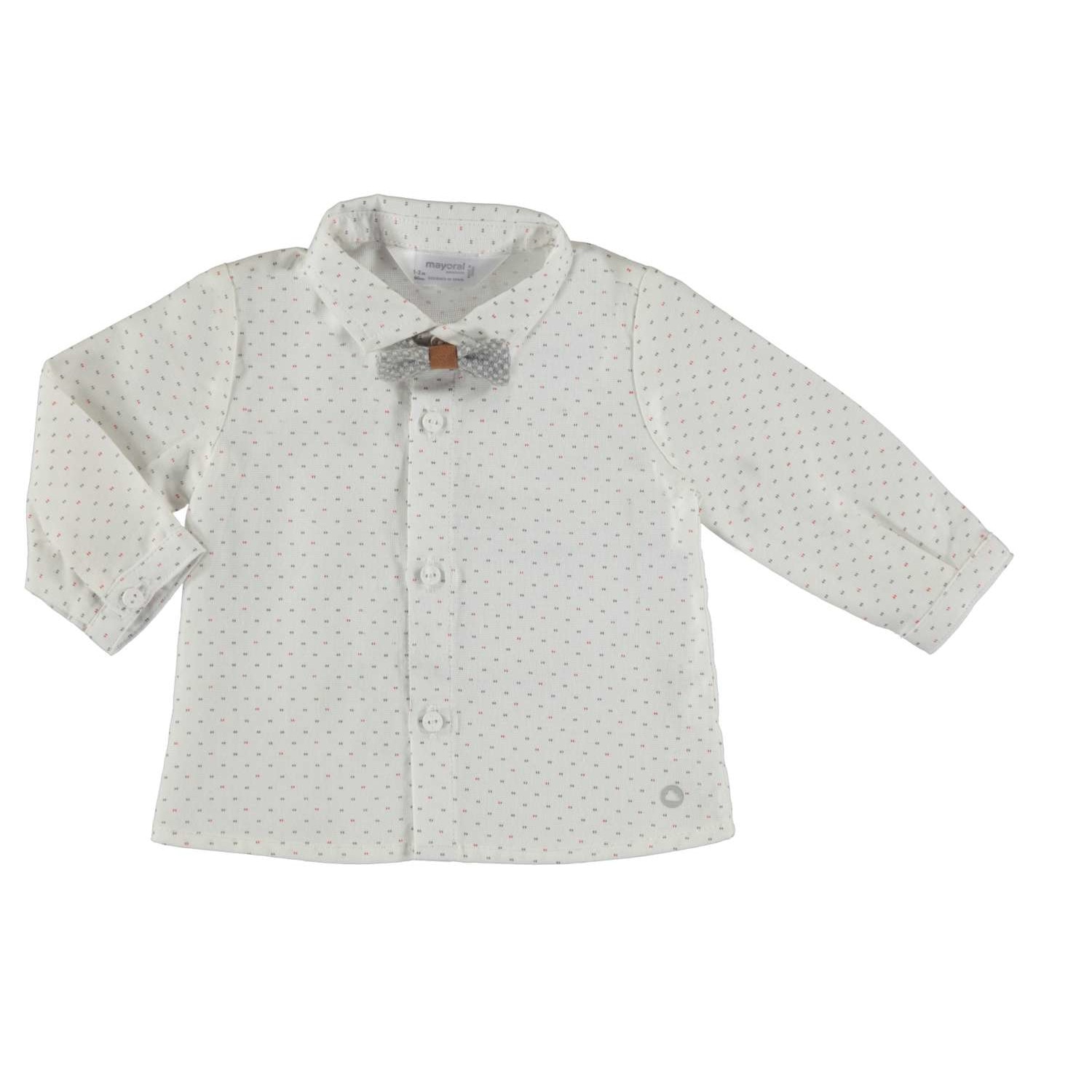 Camasa bebe cu maneca lunga cu papion asortat, Alb/Gri