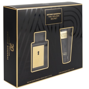 Set Antonio Banderas Golden Secret, Barbati: apa toaleta, 50 ml + after shave balsam, 50 ml Set Antonio Banderas Golden Secret, Barbati: apa toaleta, 50 ml + after shave balsam, 50 ml
