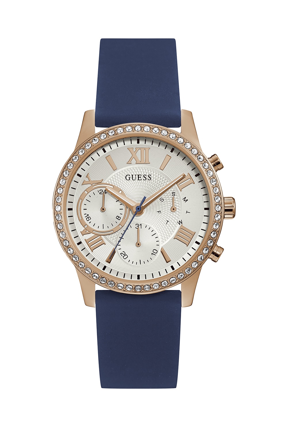 Guess, Ceas quartz decorat cu cristale, Bleumarin