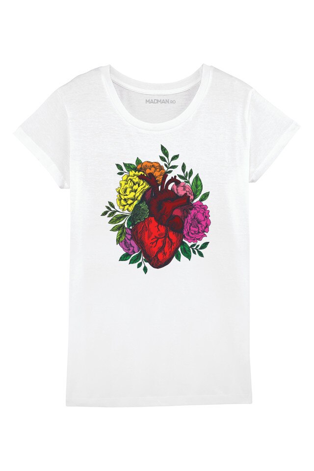 Tricou MADMAN, Heart & Roses, alb, Alb