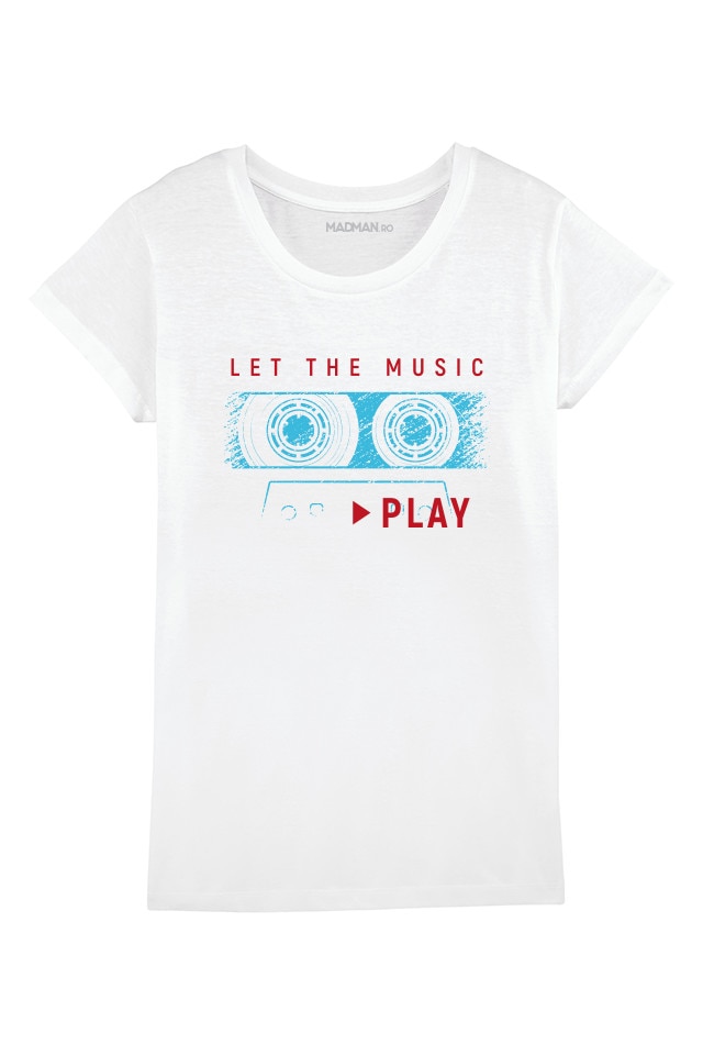 Tricou MADMAN, Let the music PLAY, alb, Alb