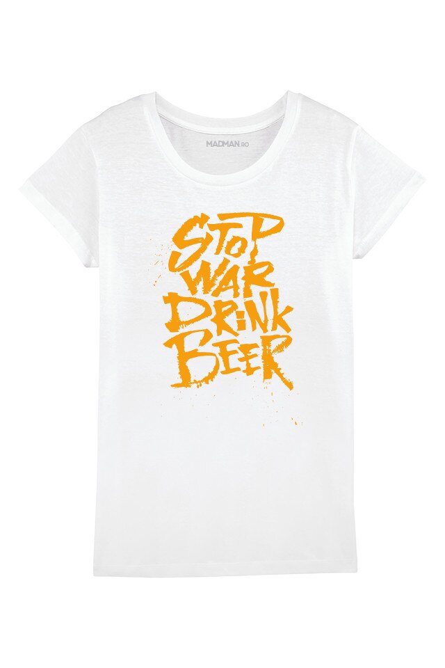 Tricou MADMAN, Beer not War, alb, Alb