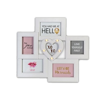 Rama foto multipla Hart First cu 5 LED-uri, ProCart, 6 fotografii, alb Rama foto multipla Hart First cu 5 LED-uri, ProCart, 6 fotografii, alb