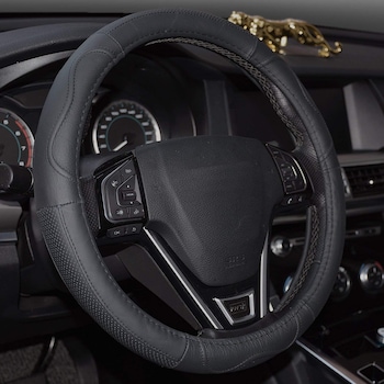 Husa volan din piele naturala, cu manson aderent, diametru 36,5 / 38 cm, culoare negru Husa volan din piele naturala, cu manson aderent, diametru 36,5 / 38 cm, culoare negru