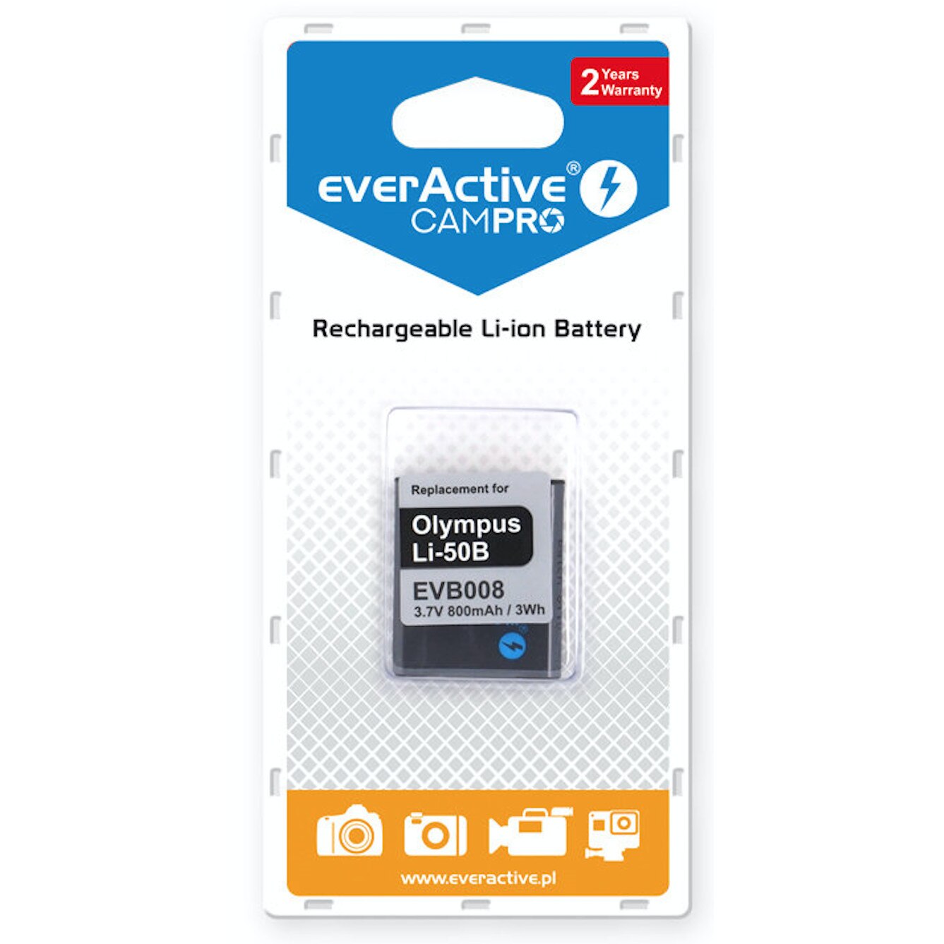 Acumulator camera EverActive CamPRO, LI-50B 3,7V, 800mAh Tip Olympus.
