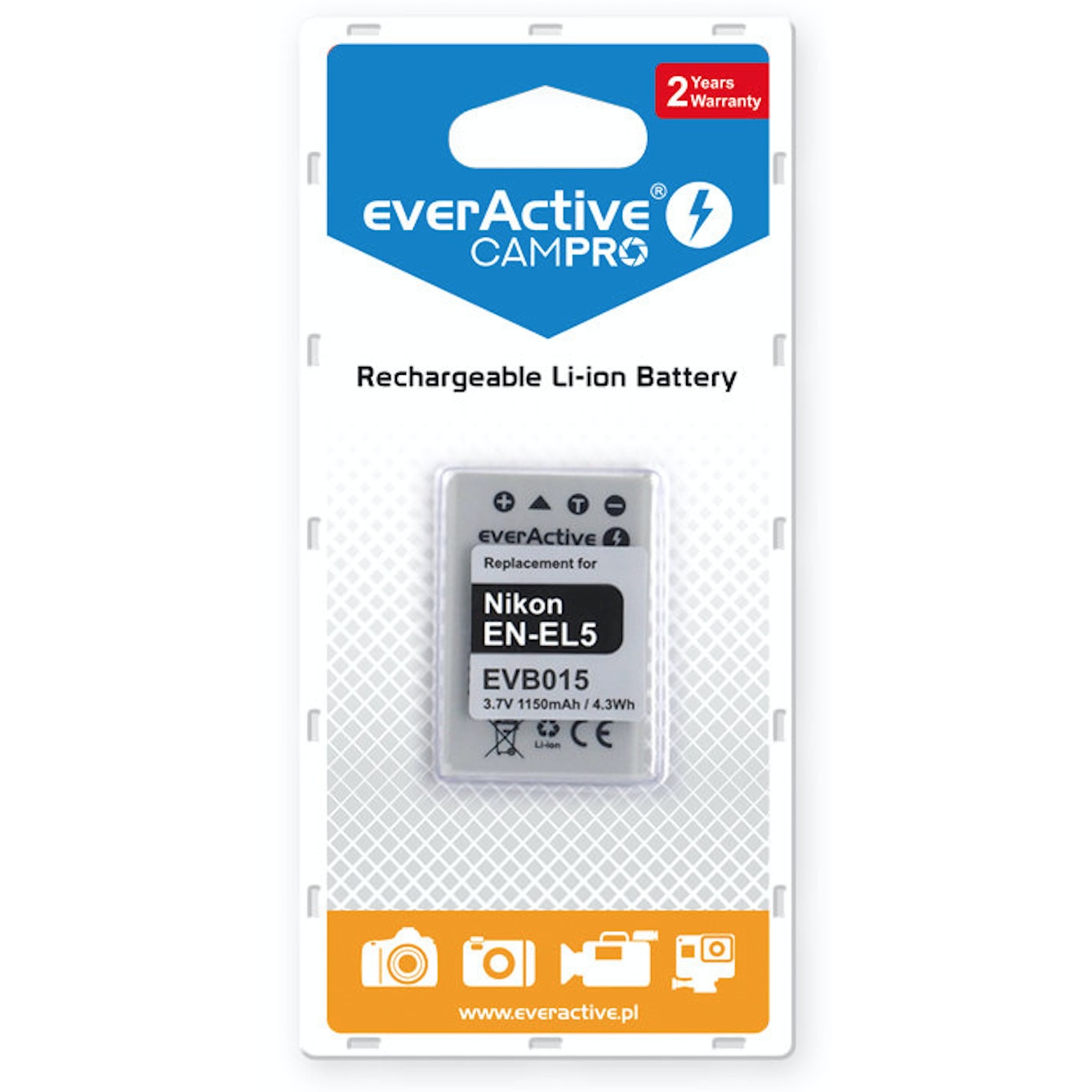 Acumulator camera EverActive CamPRO, EN-EL5, 3,7V, 1150mAh Tip Nikon.