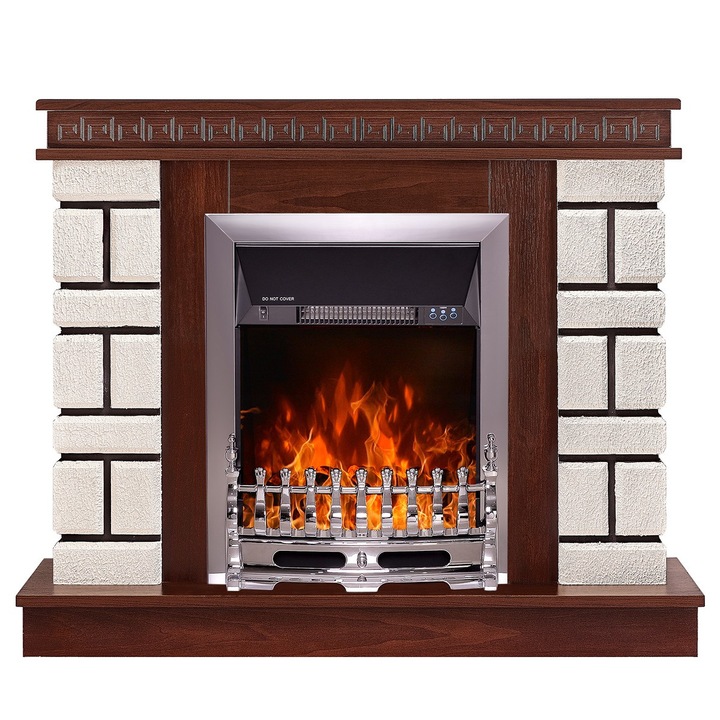 Elektromos kandalló Nazary mini diószínű & Galileo silver, Art Flame, 874x1080x245 mm, 2000 W, Termosztát, 5 lángfényességi szint, Időzítő