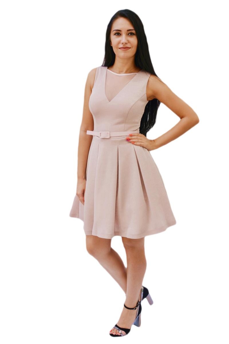 Rochie rafinata cu fir cu reflexii si pliuri, D&J Exclusive, pudra