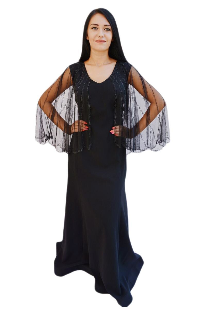 Rochie lunga de seara cu usoara trena si strasuri, D&J Exclusive, Negru