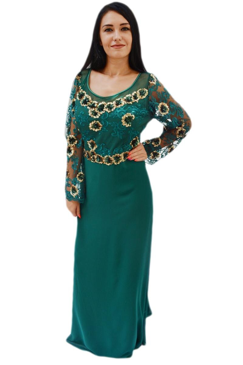 Rochie lunga de seara cu design de paiete aurii, D&J Exclusive, Greenery