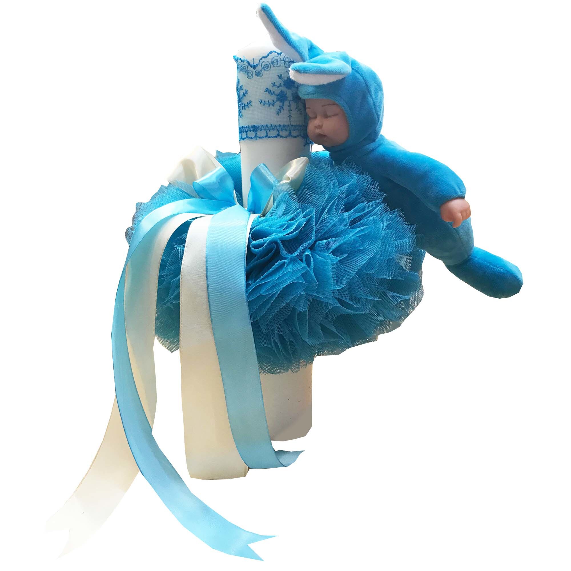 Lumanare pentru botez, 35x5 cm, turcoaz, dae1218