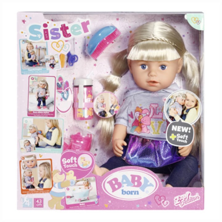 Zapf Baby Born Játékbaba - Az interaktív szőke hajú nővér, 43 cm