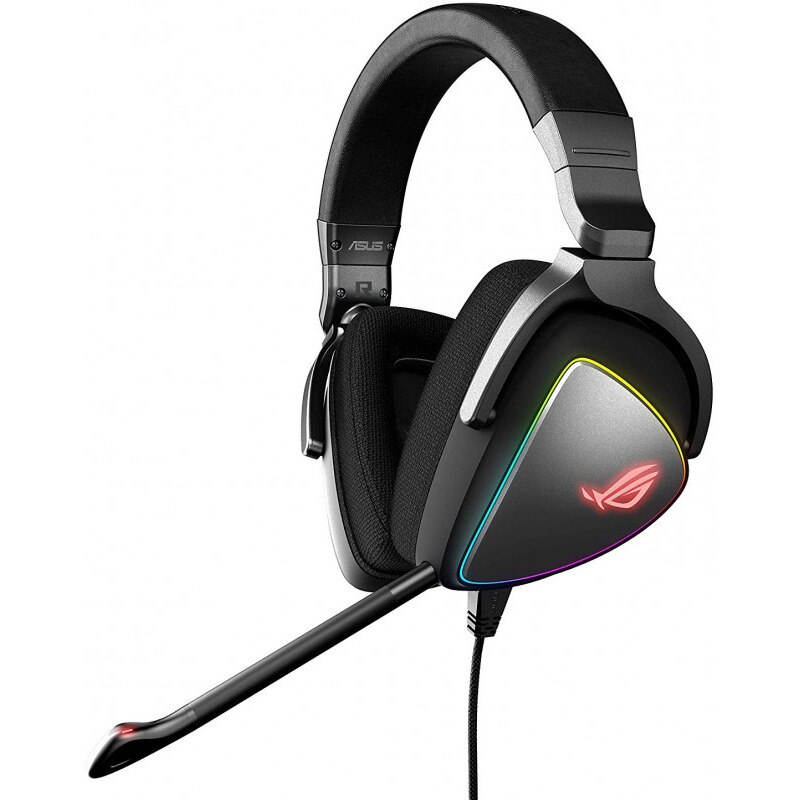Casti gaming ROG Delta, RGB, Hi-Res SSE Quad-DAC, difuzoare ASUS Essence 50mm, compatibile multiplatforma, USB-C/USB 2.0, pliabile, Negru/Gri