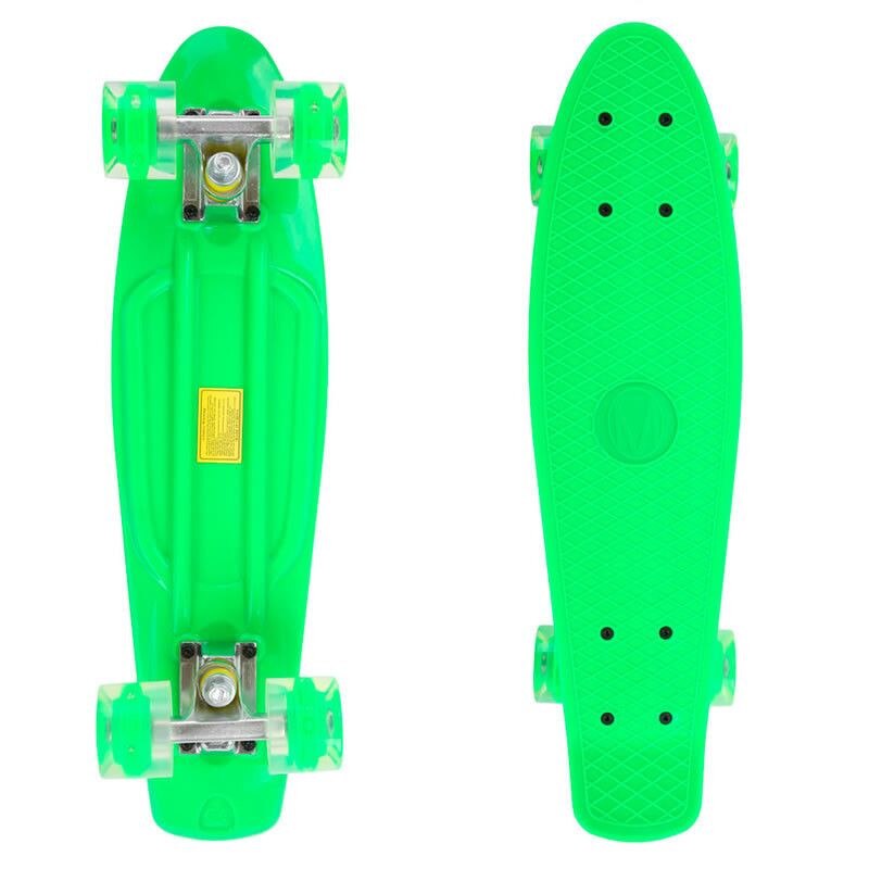 PennyBoard cu Roti Luminoase, 55 x 15 cm, Model 2206, Striatii Romb, Verde