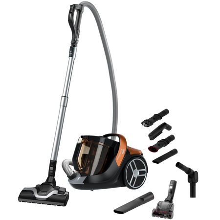 Aspirator fara sac Rowenta X-Trem Power RO7244EA, 550 W,Clasa A+, perie Mini Turbo, accesoriu multifunctional pentru masina, 2.5l, Negru/Portocaliu