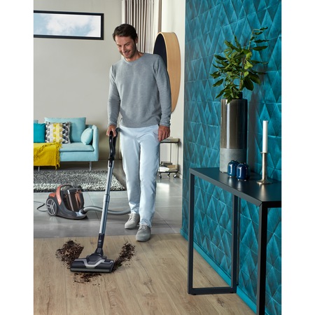 Aspirator fara sac Rowenta X-Trem Power RO7244EA, 550 W,Clasa A+, perie Mini Turbo, accesoriu multifunctional pentru masina, 2.5l, Negru/Portocaliu