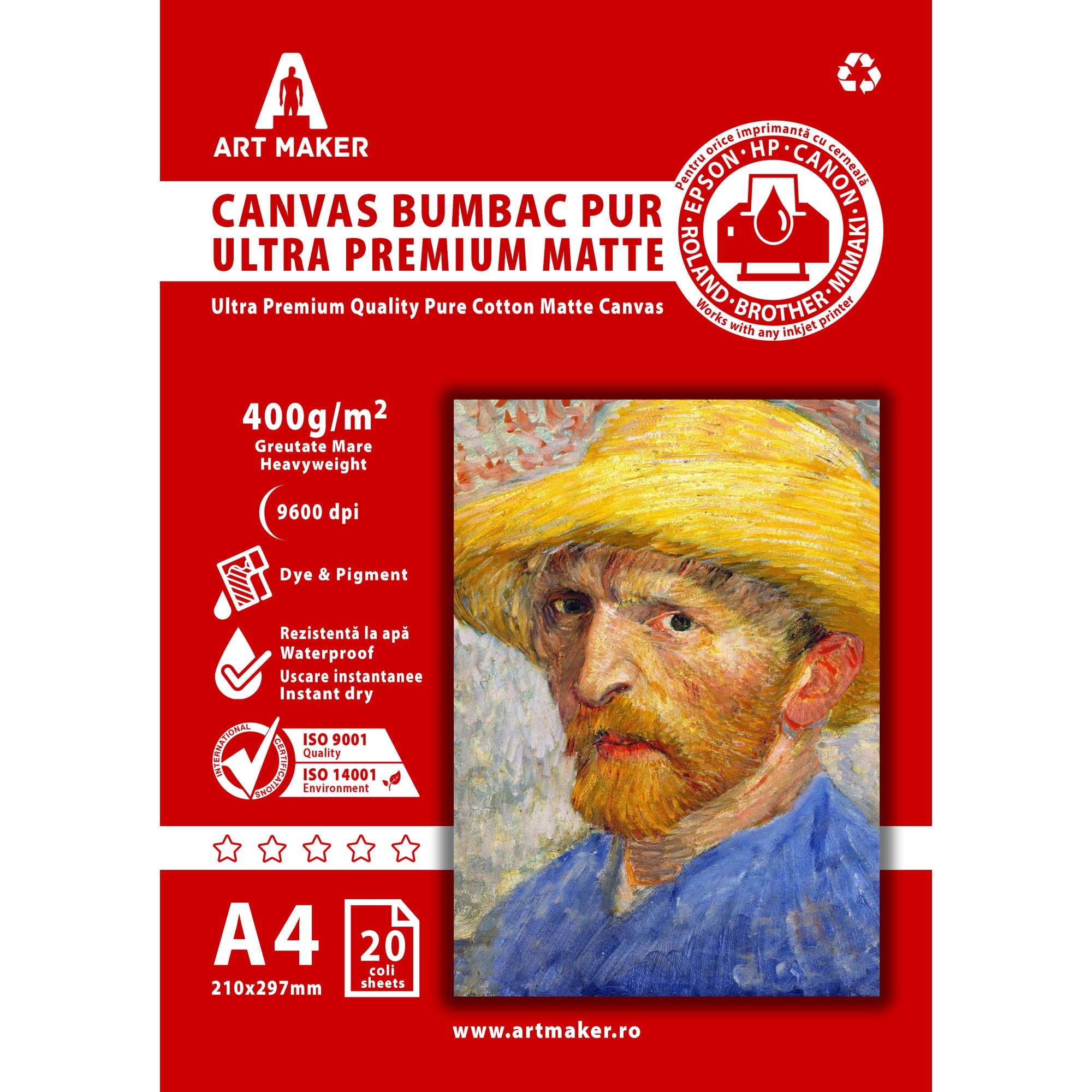 Canvas Bumbac, Ultra Premium Mat, 400g/mp, A4, 20 coli, Waterproof
