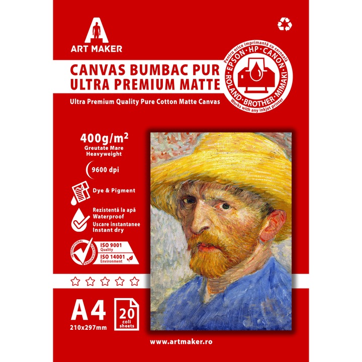 Canvas Bumbac, Ultra Premium Mat, 400g/mp, A4, 20 coli, Waterproof