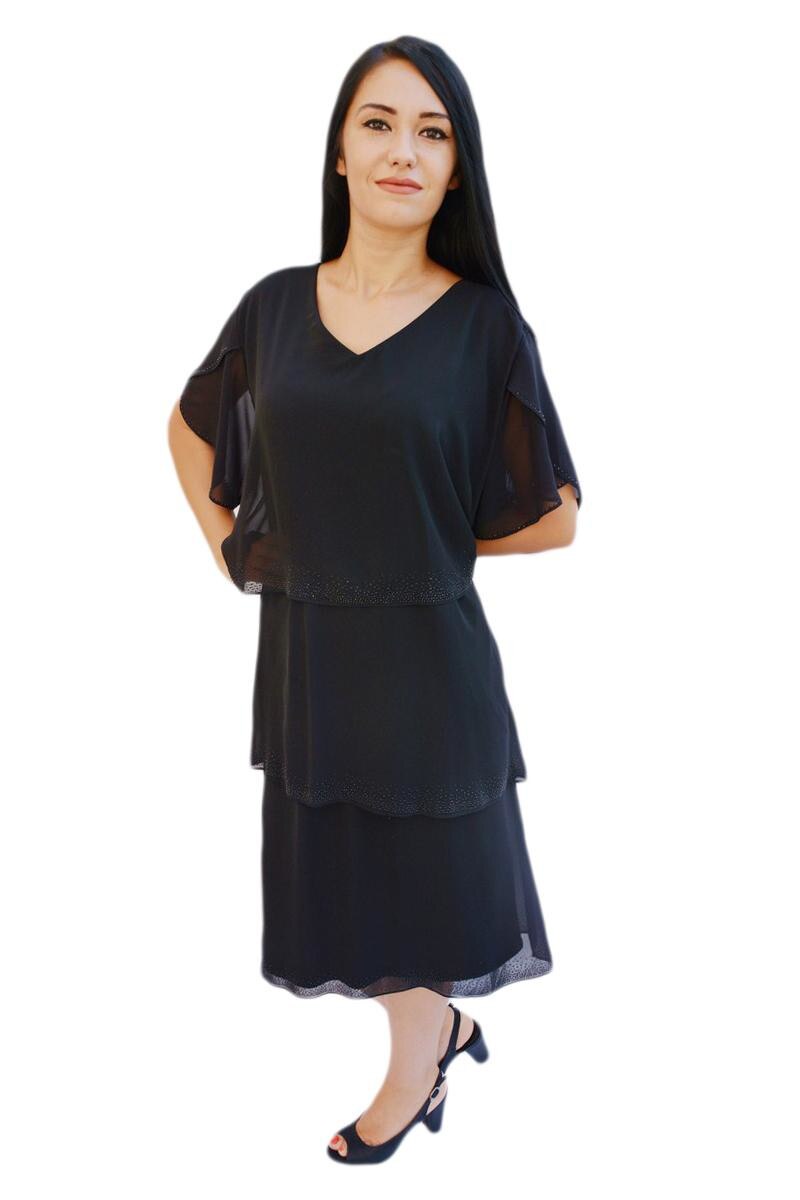 Rochie rafinata cu volanase asimetrice si strasurii, D&J Exclusive, Negru