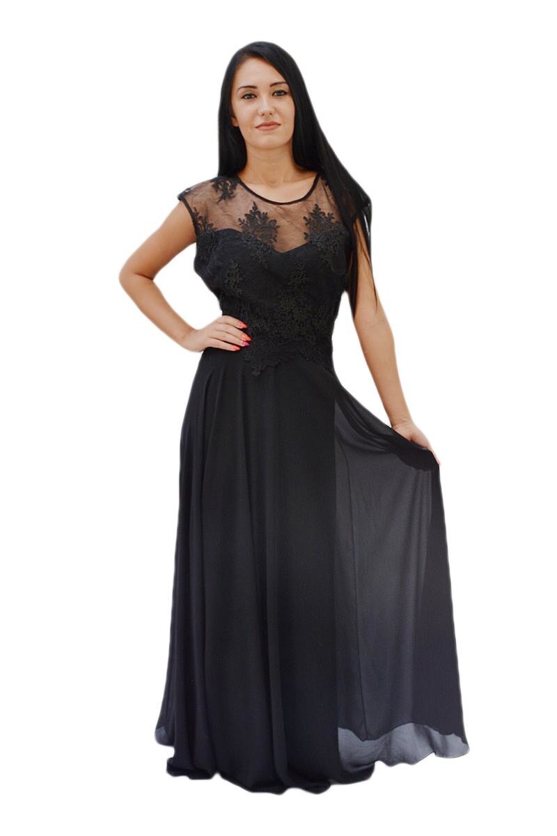 Rochie de gala cu paiete, broderie si voal, D&J Exclusive, Negru